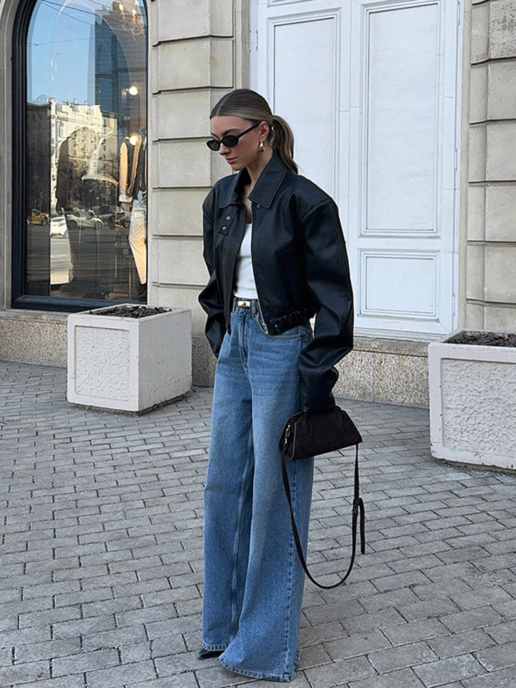 Dame mode læderjakke med oversized pasform Stilla