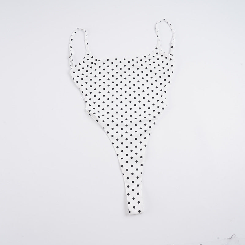 Damen Badeanzug mit schmalem Trägerdesign und Polka-Dot-Muster Skovae