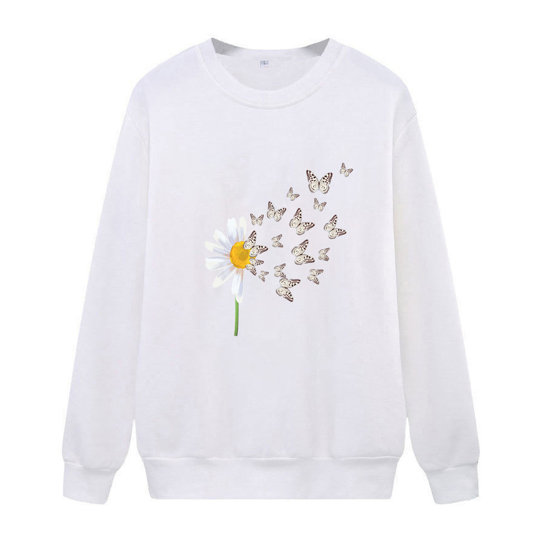 Kvinders sweatshirt med blomster sommerfugledesign Skovae
