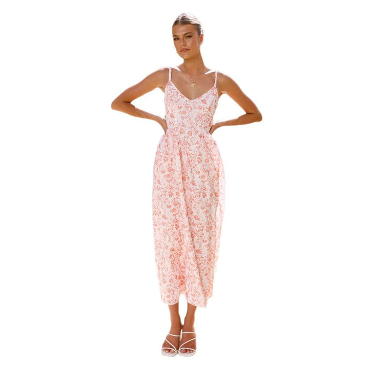 Damer Elegant Maxi Kjole med Fin Blomster Mønster og Delikate Spaghetti Stropper Stilla