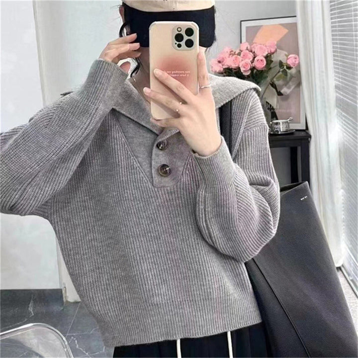 Femme Strik-Polo-Sweater med knapliste Stilla