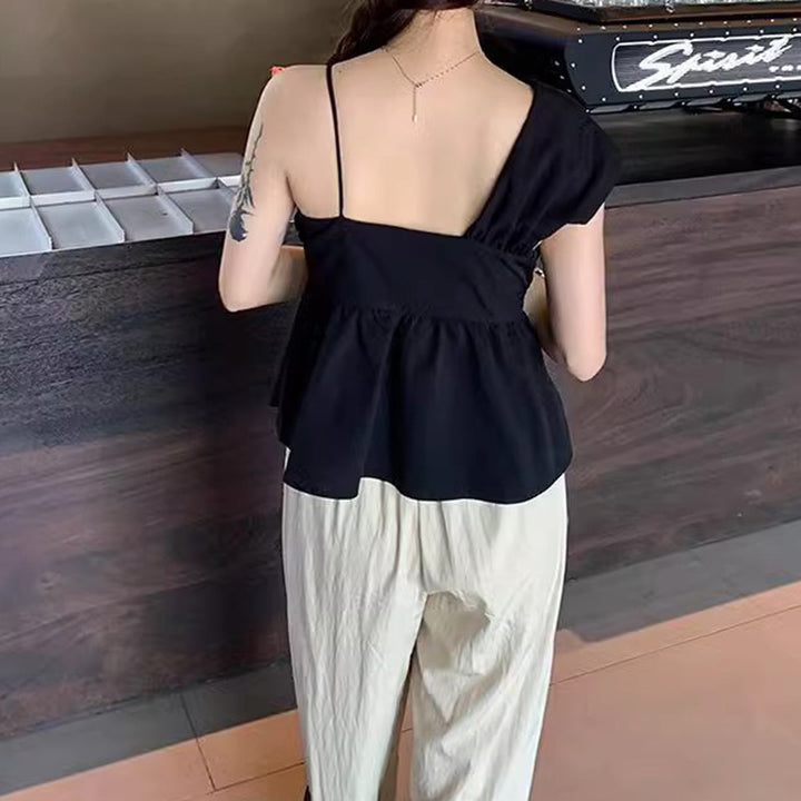 Dame asymmetrisk Peplum Top Stilla