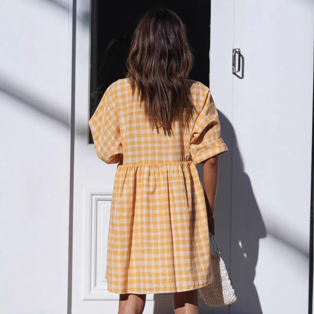 Damer V-hals udskåret mini-kjole med Gingham-design Stilla