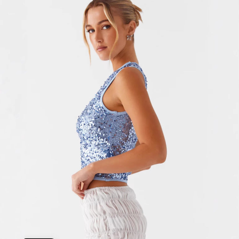 Dame funktionel top med skinnende pailletter Stilla