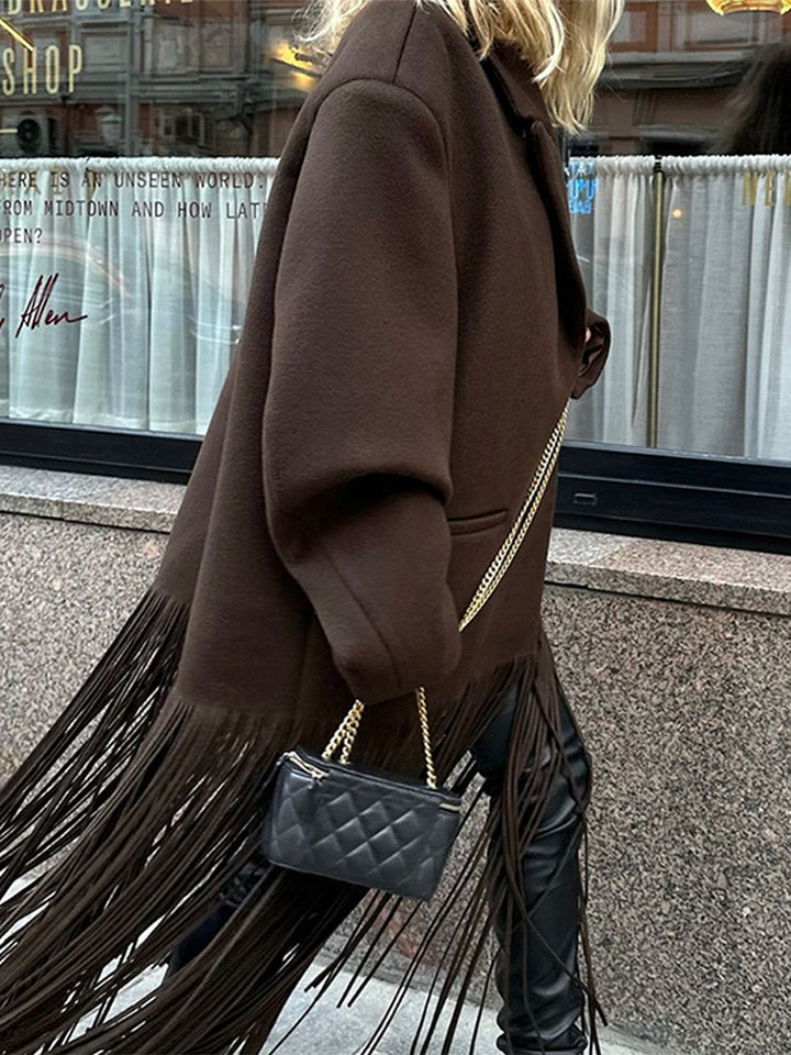 Kvinders oversized frakke med frynser Stilla