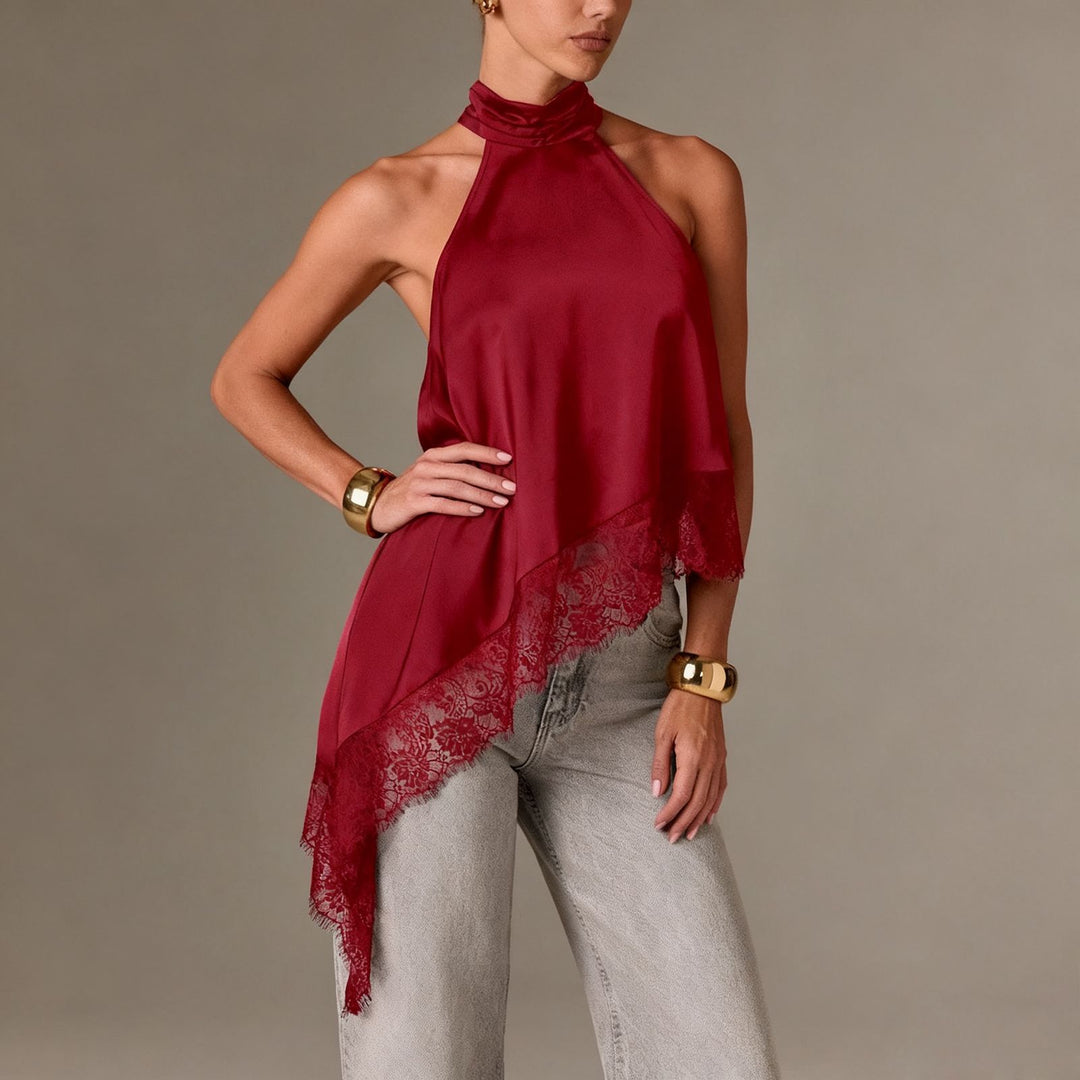 Damer luftig chiffon-top med elegant spidsudsmykning Skovae