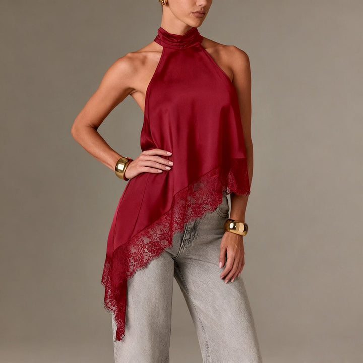Damer luftig chiffon-top med elegant spidsudsmykning Skovae