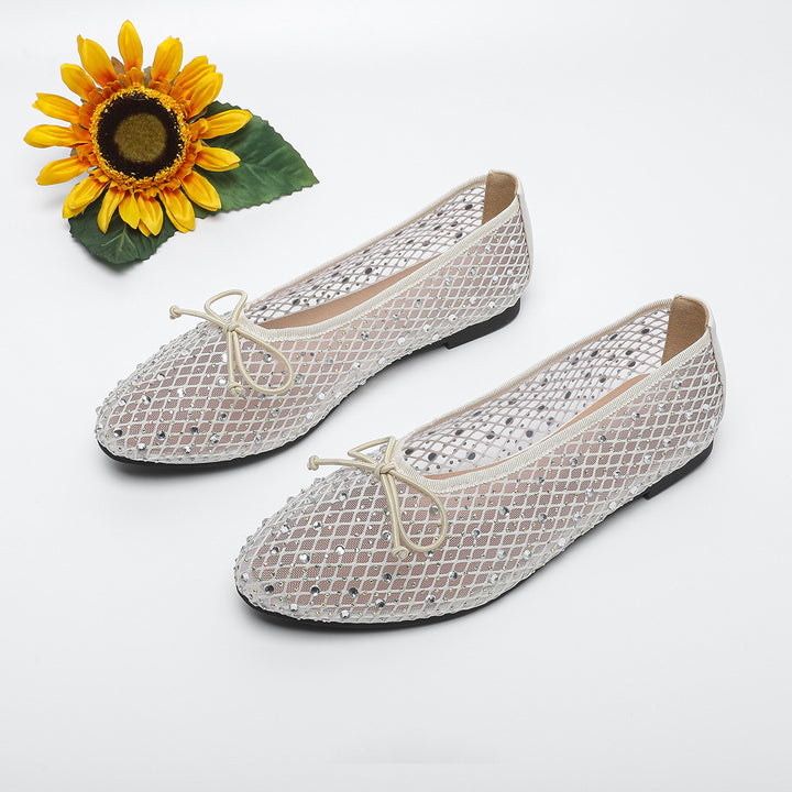 Dame glitrende ballerinas med dekorativt netdesign Stilla