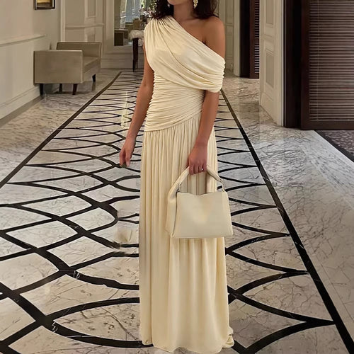 Dame Elegant Wrap Maxi Kjole med asymmetrisk skæring og kvalitets jersey Skovae