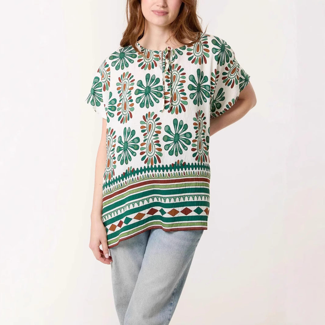 Dame bohemeinspirerede blomsterprint tunika-top Stilla