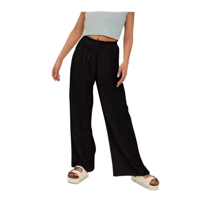 Dame Bred High-Waist-Bukser med luftig struktur Stilla