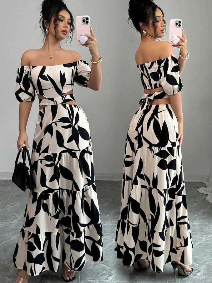 Dame Off-Shoulder Lag Maxi Kjole med Cutout Detalje Stilla