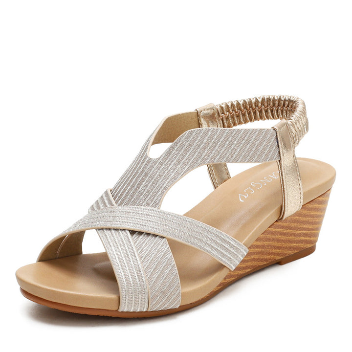 Dame Wedge-pantoletten med elastisk remdesign og struktureret overmateriale Stilla