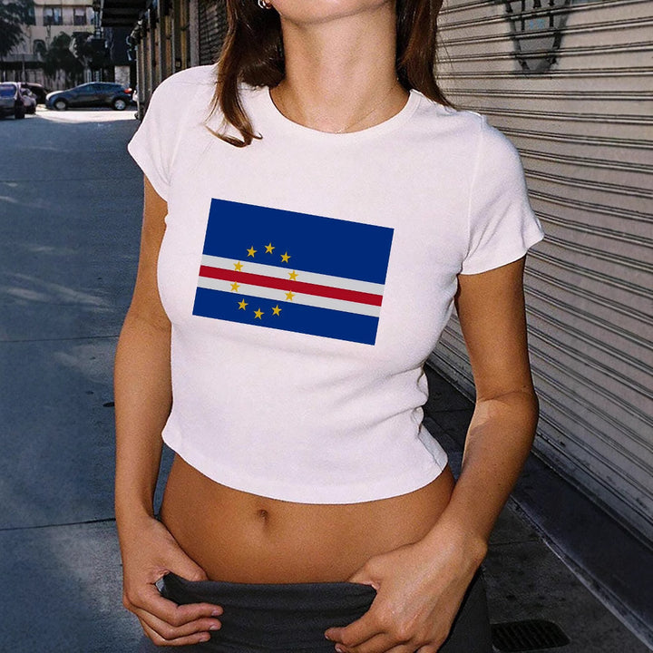 Dame Crop-T-Shirt med kreativt landsflaggedesign Skovae
