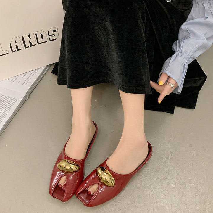 Dame Åbne Tå Slides med dekorativ metallic-accents Stilla