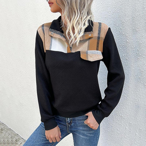 Dame afslappet sweater med moderne krave og dekorativt patch Stilla