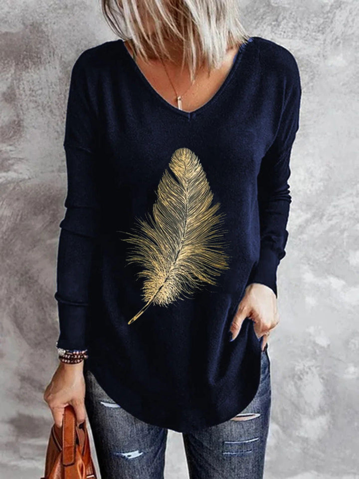 Stilla | Afslappet Blade Print V-hals Pullover Top