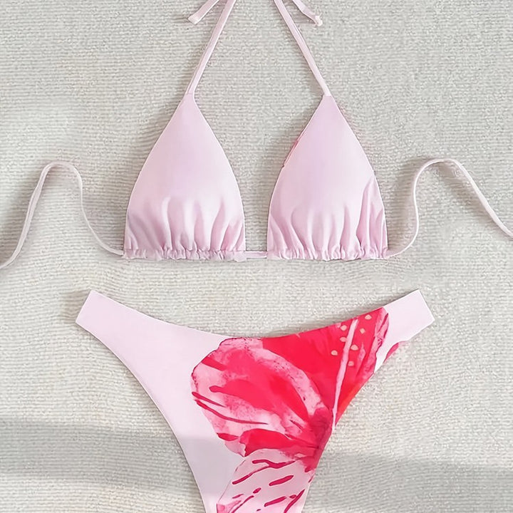 Dame triangel-bikini med blomstret design og justerbare stropper Skovae