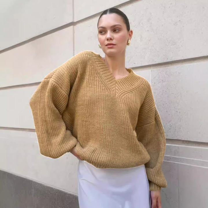 Damer afslappet sweater med v-hals og voluminøse ærmer Stilla
