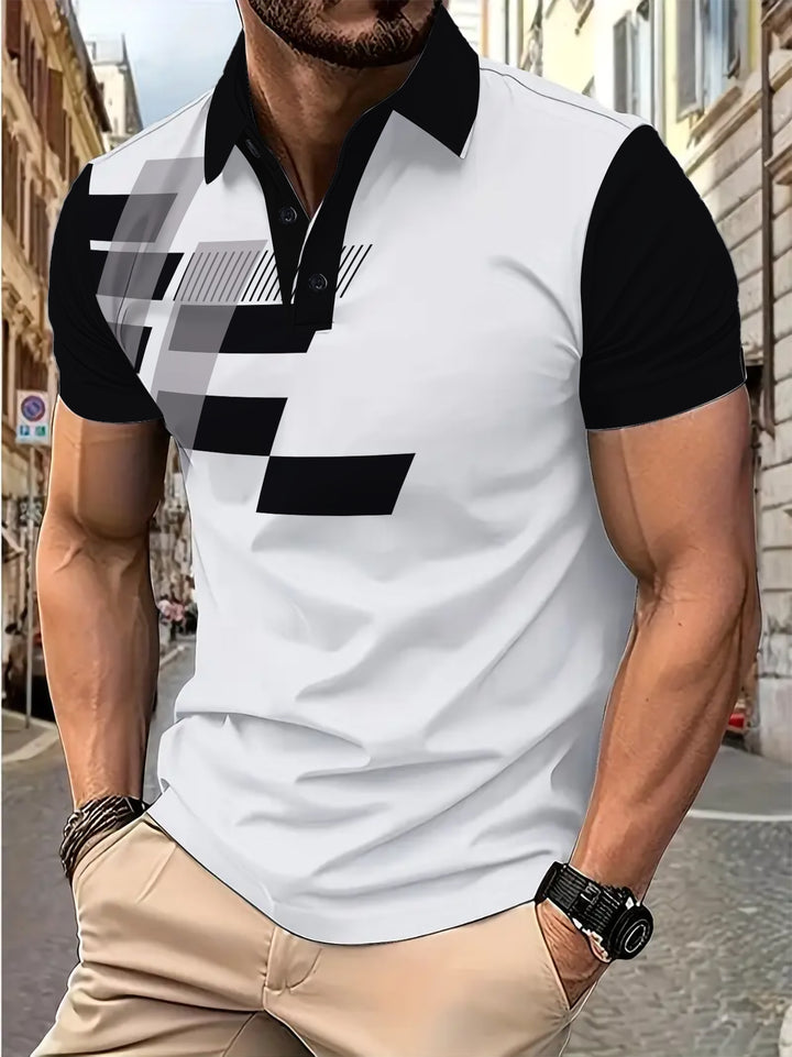 Herrer Poloshirt med moderne geometrisk tryk og åndbare egenskaber Stilla