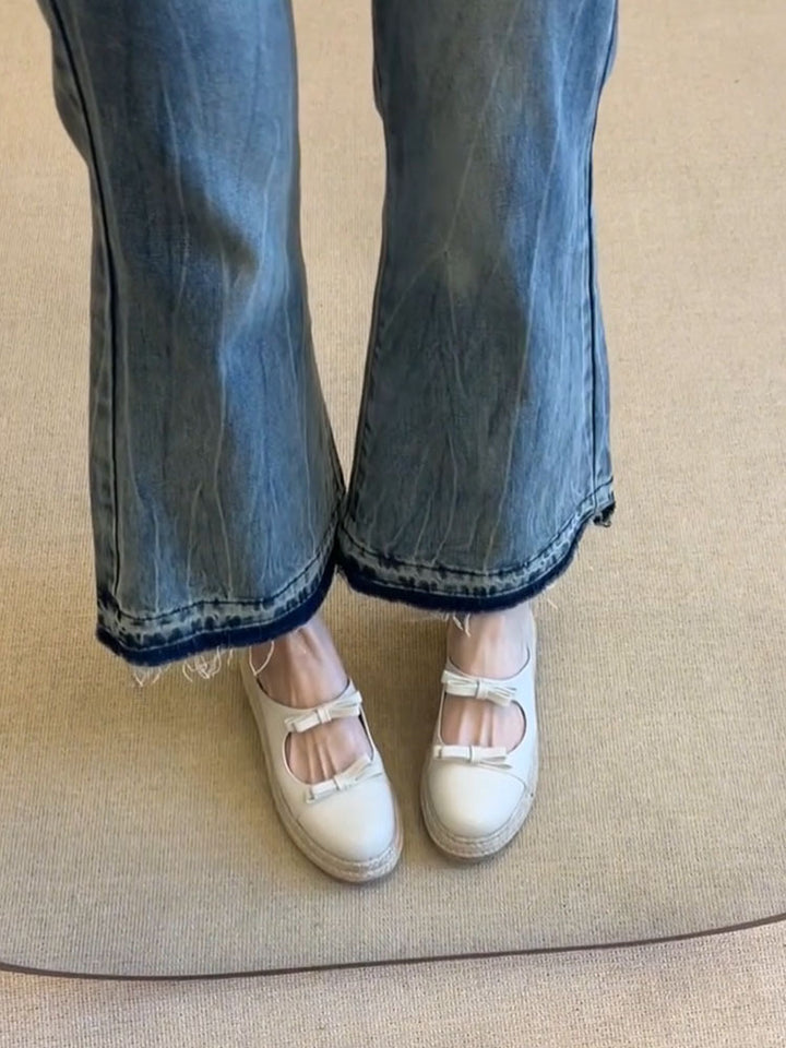 Dame Vintage-stil Mary Jane Espadrille Flats Stilla