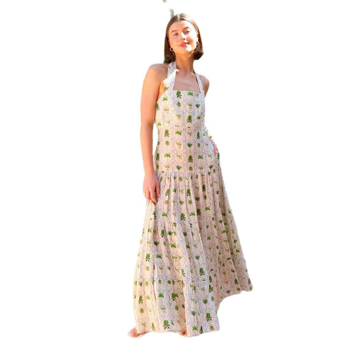 Dame maxikjole med blomsterprint og elegante stropper Stilla