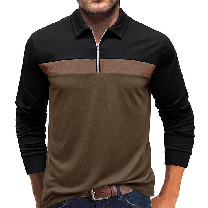 Herre langærmet poloshirt med moderne lynlås og farveaccent Stilla