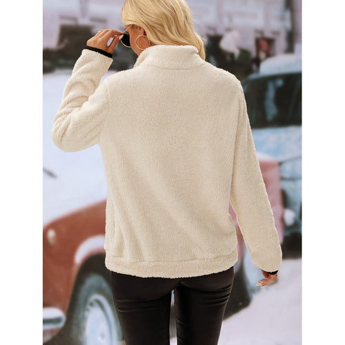 Dame Behagelig Høj Krave Fleece Sweatshirt med Lynlåslukning Stilla