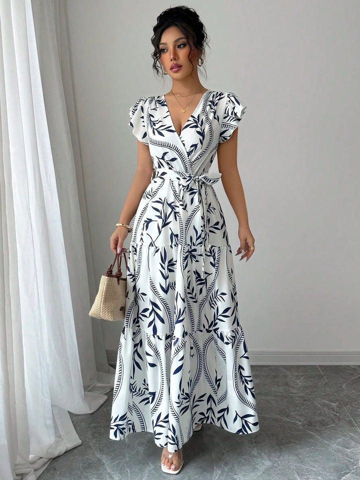 Dame Maxi Kjole med blomstret design og taljestrop Stilla