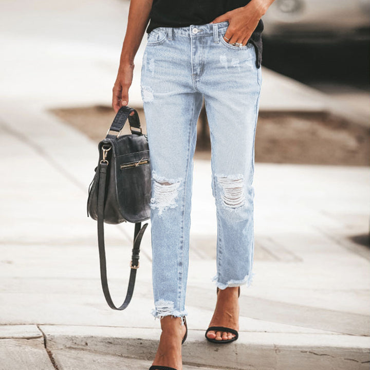 Dame Slim Fit Jeans med destroyed-detaljer og høj talje Stilla