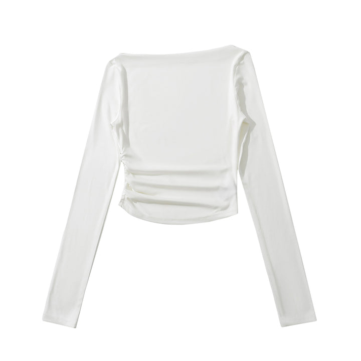 Dame elegant langærmet top med raffineret ruffle detalje og tætsiddende pasform Stilla