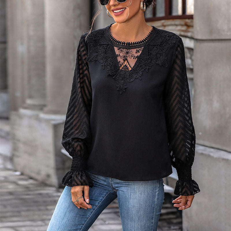 Dame elegant med spids lange ærmer bluse Stilla