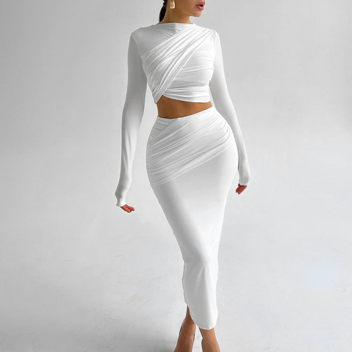 Dame Elegant Wrap top og Maxi nederdel Sæt med lange ærmer og tætsiddende silhuet Skovae