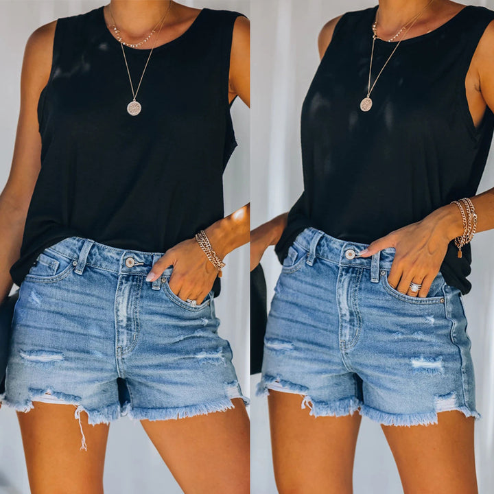 Dame Højtaljede Ødelagte Jeansshorts Stilla