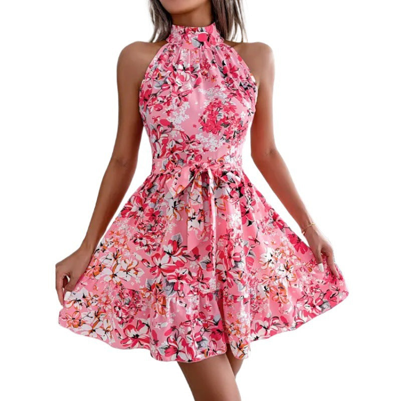 Dame Halterneck Floral A-linje Kjole Stilla