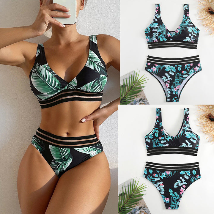 Dame Sporty bikini-sæt med attraktivt blad-design og brede stropper Stilla