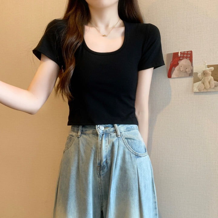 Dame Kortærmet Rundhalset Crop Top Stilla