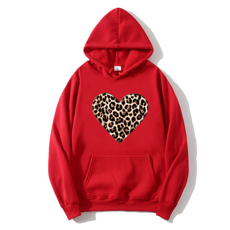 Dame hætte sweatshirt med hjerteformet leopardmønster Skovae