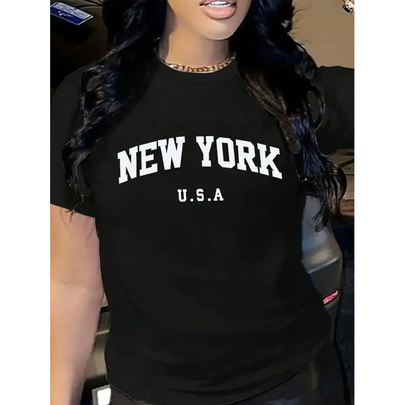 Dame T-shirt med markant New York tryk og afslappet pasform Stilla
