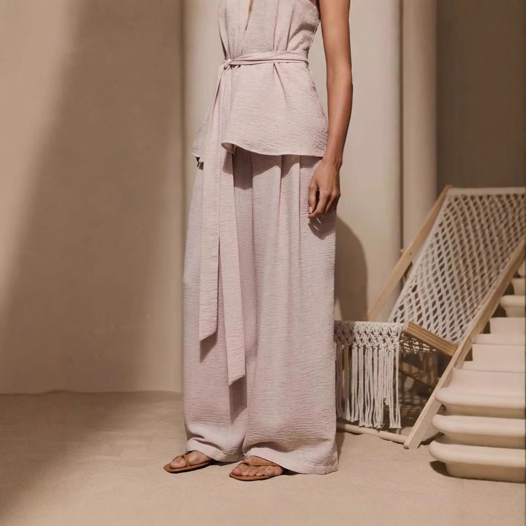 Dame elegant viklebluse og bred habit sæt Stilla