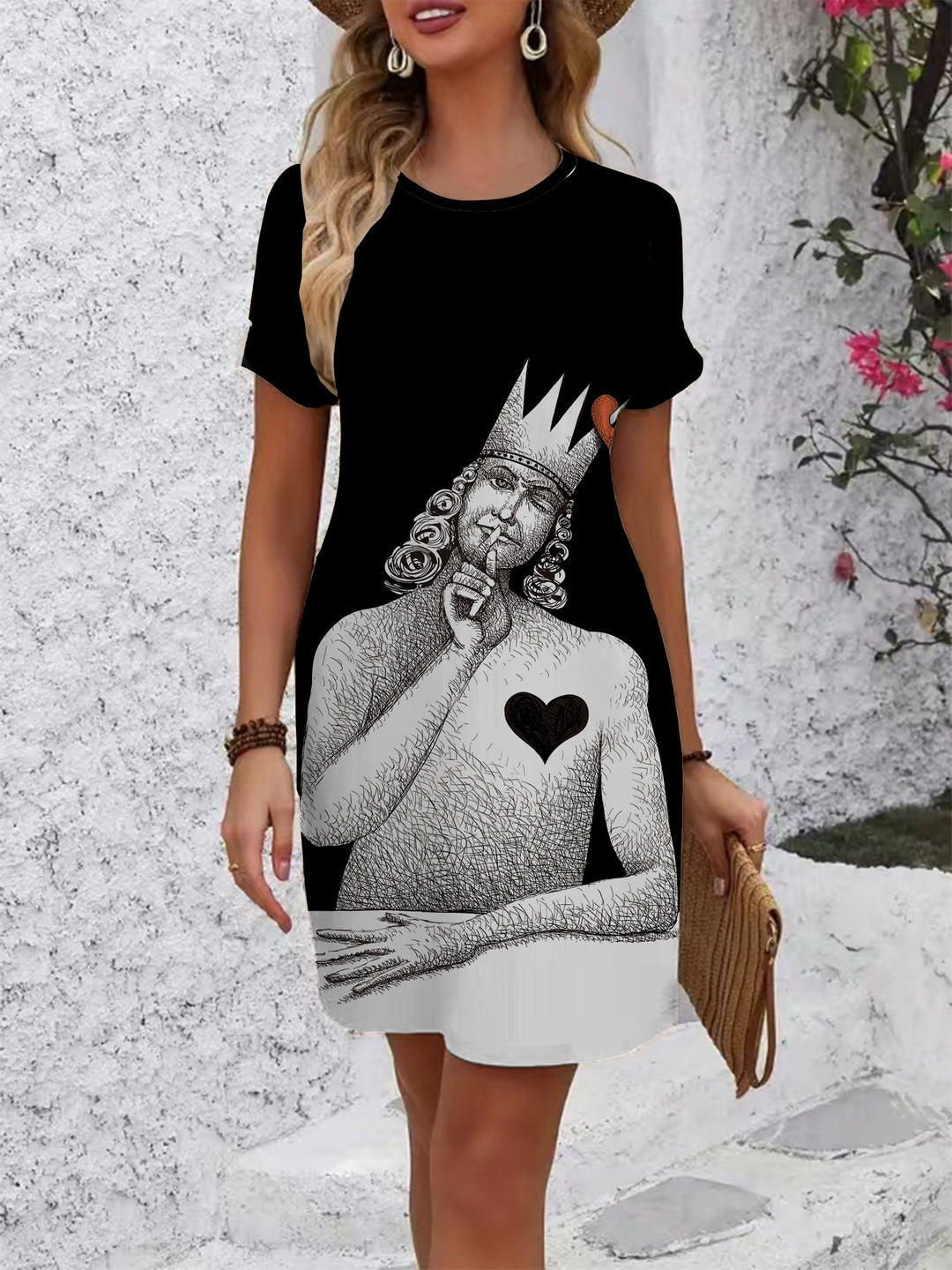Dame T-Shirt kjole med blomsterdesign og behagelig pasform Skovae