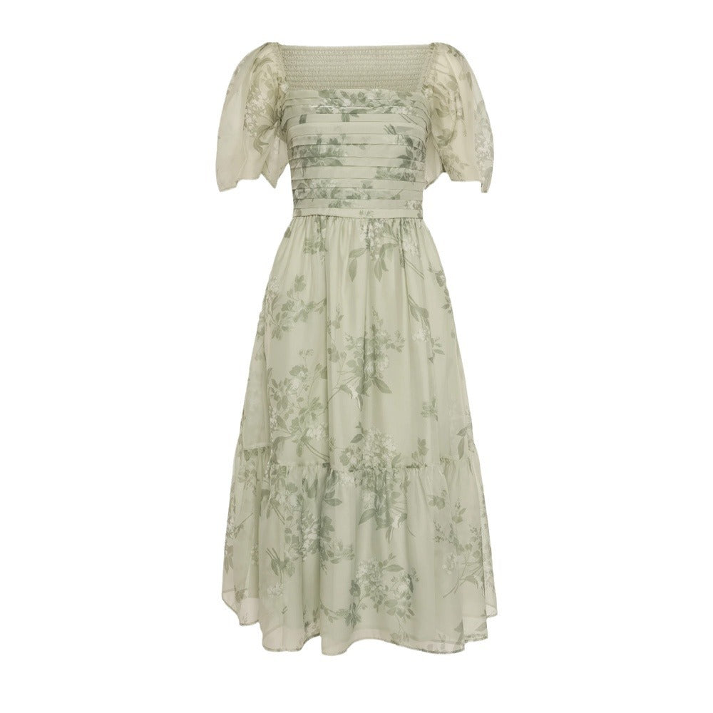 Dame Elegant Maxikjole med voluminøse puffærmer og blomstertrykt Stilla