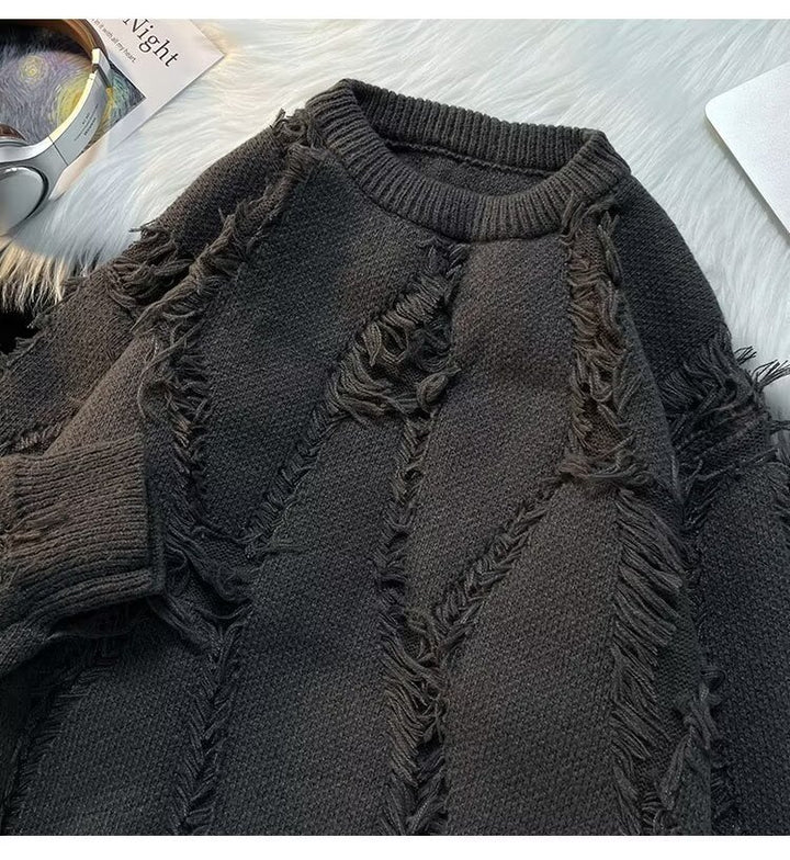 Dame hyggelig strikpullover med trendy frynser og unikke strikdetaljer Stilla