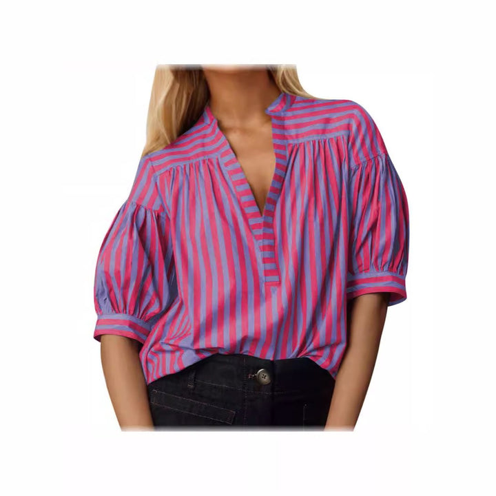 Dame kortærmet bluse med moderne rute detaljer Stilla