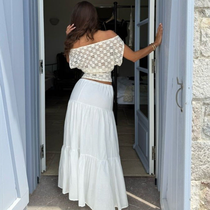 Dame Off-Shoulder Spidsoberdel med floral design Skovae