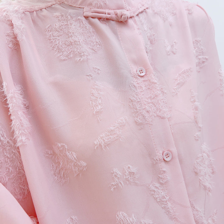 Damebluse med blomstret broderedesign og elastiske ærmer Stilla