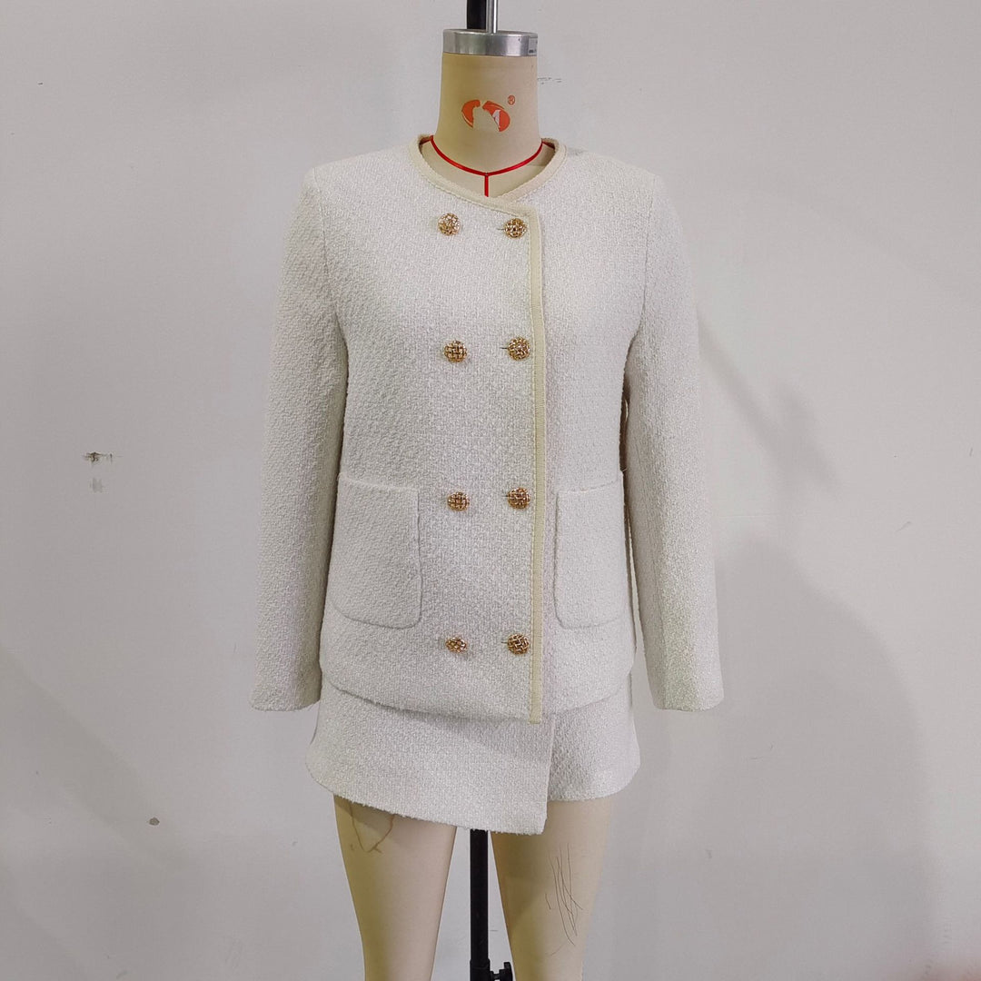 Dame Elegant Struktureret Strikjakke med Iøjnefaldende Knaplukning og Lommer Stilla