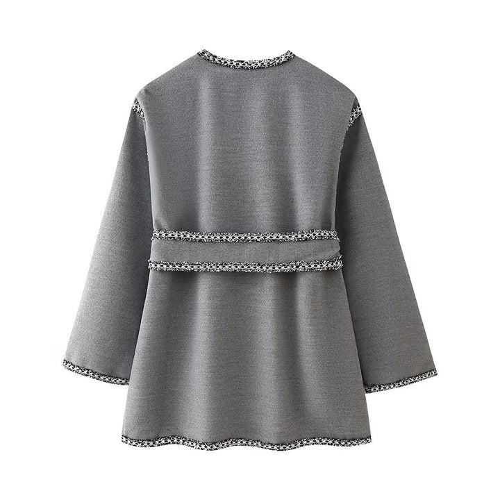 Dame Soft Knit Robe Jakke med dekorativt kant Stilla