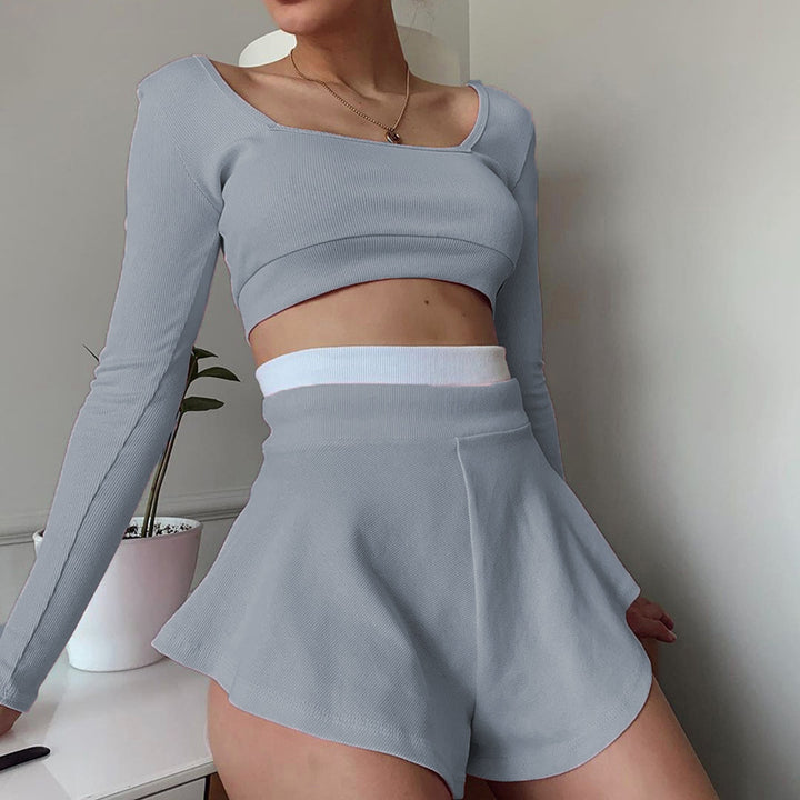 Dame sporty Crop-Top og Short-Set med bred kant Stilla