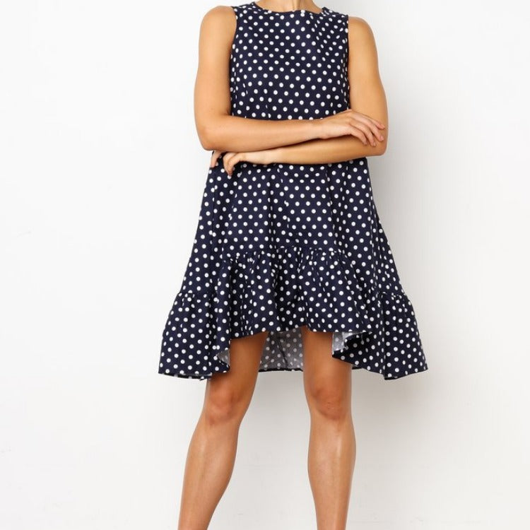 Dame Flydende Polka Dot A-linje Kjole med Flæsekant Stilla